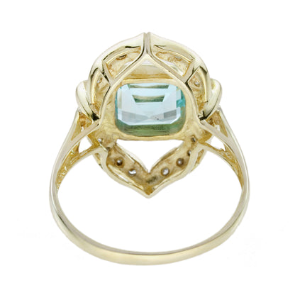 Blue Topaz and Diamond Navette Cluster Engagement Ring in 9ct Yellow Gold