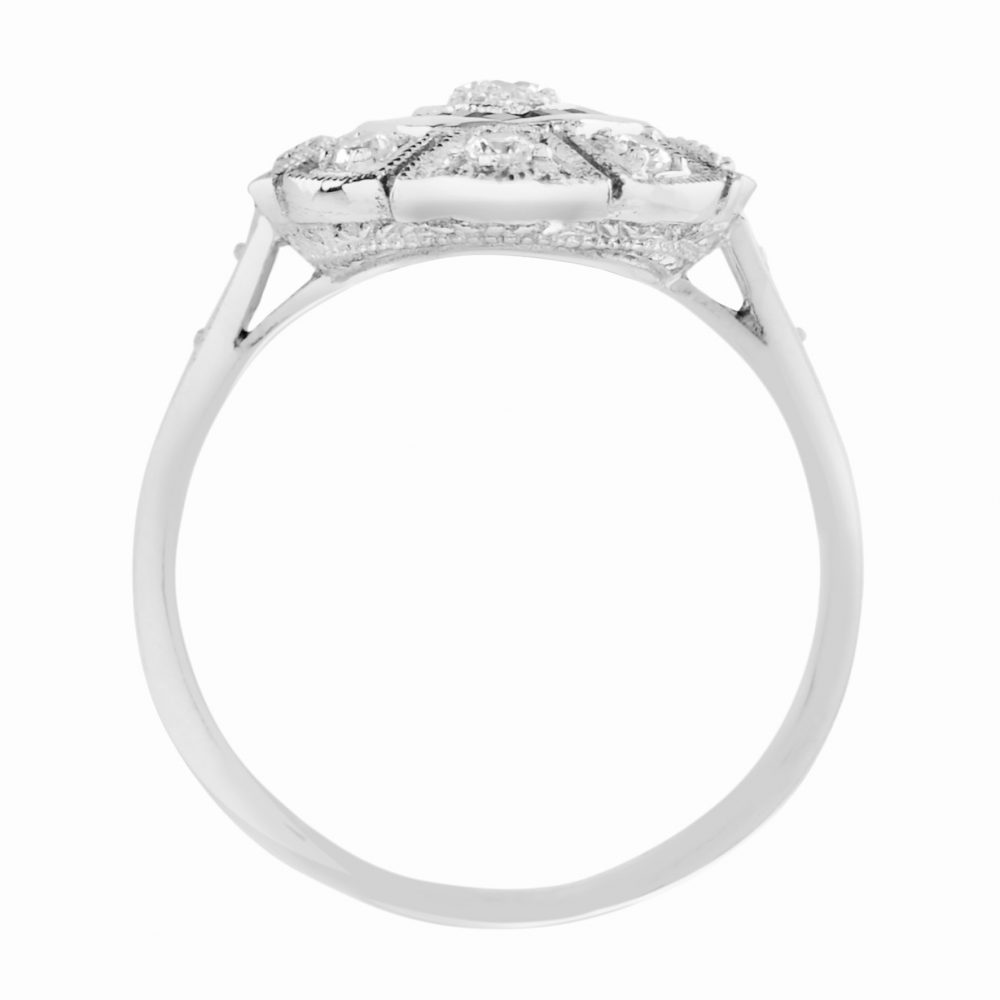 Art Deco Style Diamond and Ruby Navette Cluster Cocktail Ring in 18ct White Gold