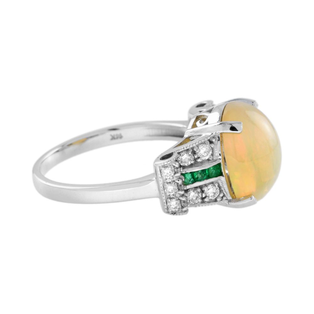 Art Deco Inspired 2.46ct Opal Emerald and Diamond Dress Ring