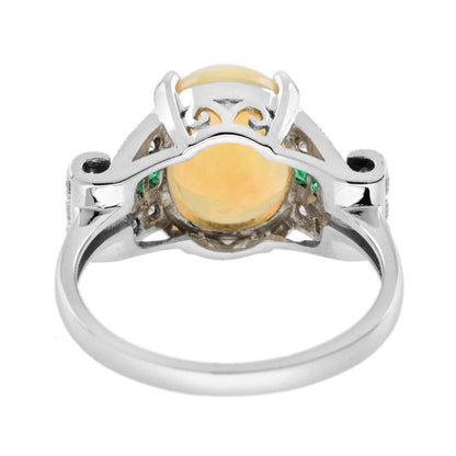 Art Deco Inspired 2.46ct Opal Emerald and Diamond Dress Ring