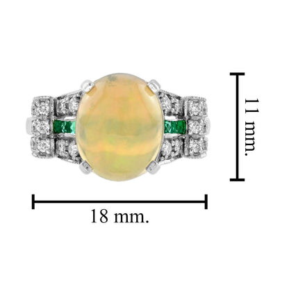 Art Deco Inspired 2.46ct Opal Emerald and Diamond Dress Ring