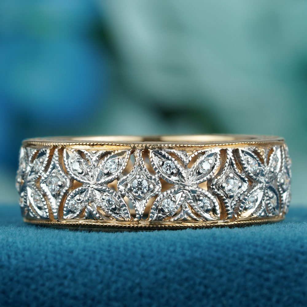 Vintage Style Diamond Set Filigree Full Eternity Band Ring