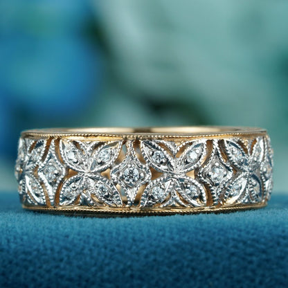 Vintage Style Diamond Set Filigree Full Eternity Band Ring