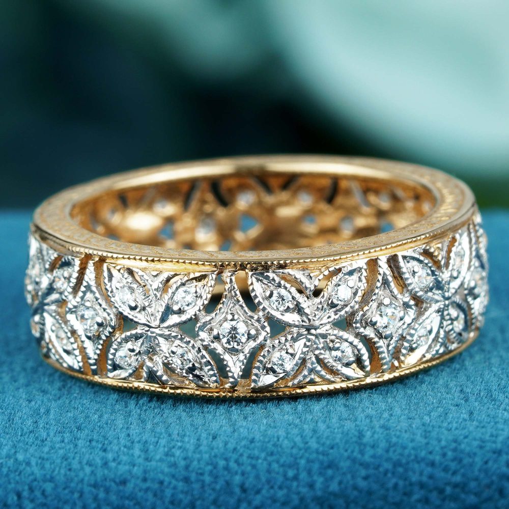 Vintage Style Diamond Set Filigree Full Eternity Band Ring
