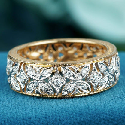 Vintage Style Diamond Set Filigree Full Eternity Band Ring