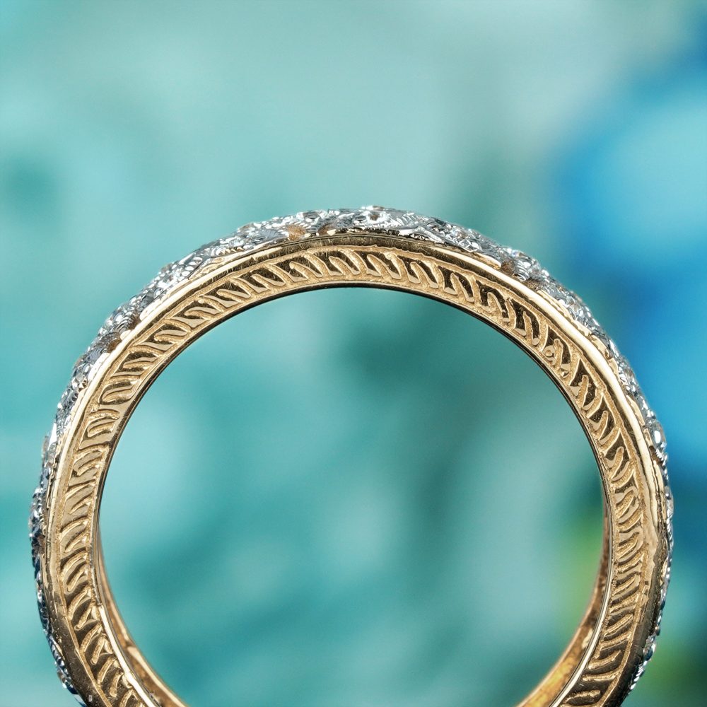 Vintage Style Diamond Set Filigree Full Eternity Band Ring