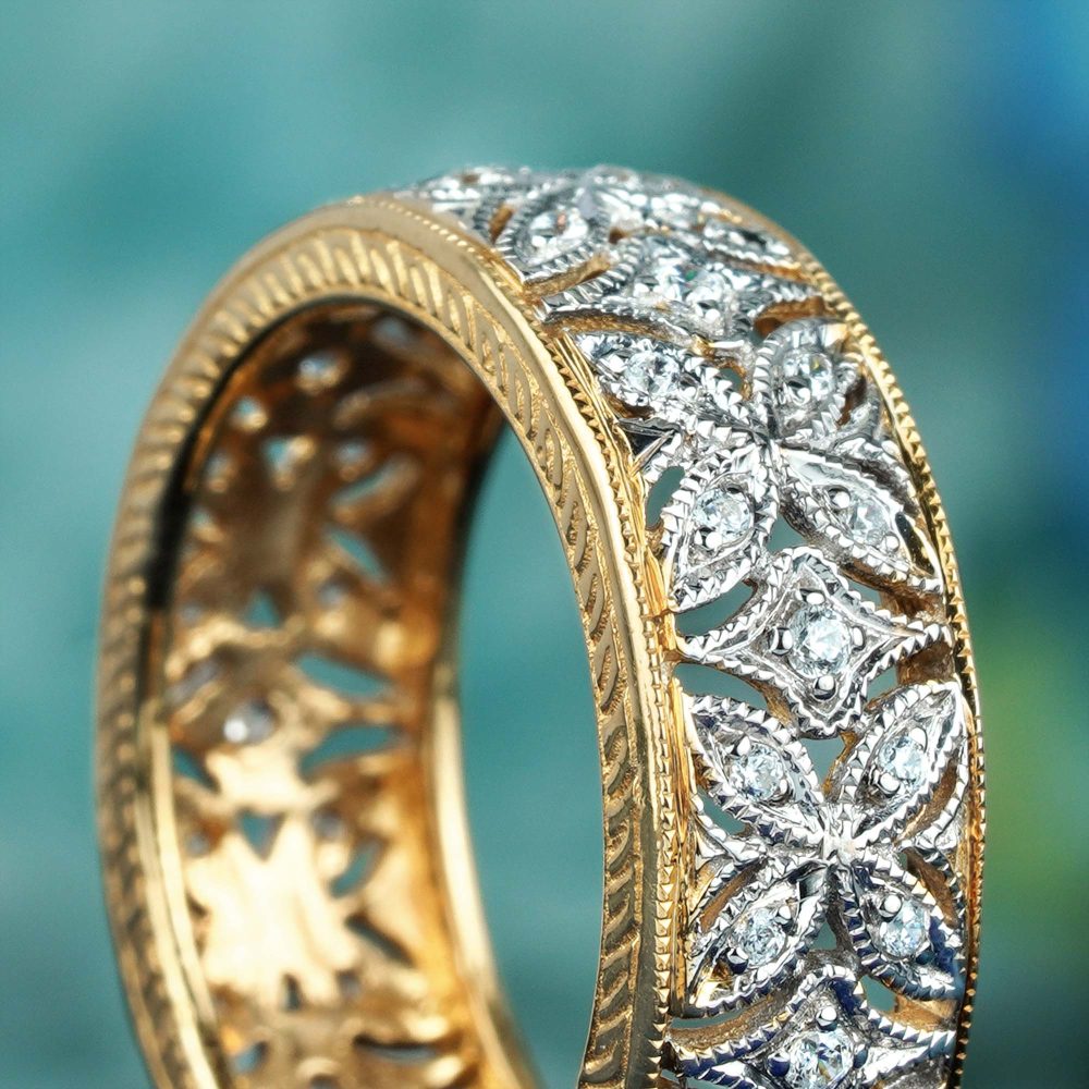 Vintage Style Diamond Set Filigree Full Eternity Band Ring