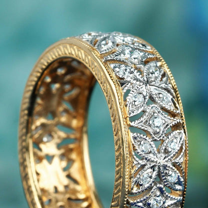 Vintage Style Diamond Set Filigree Full Eternity Band Ring
