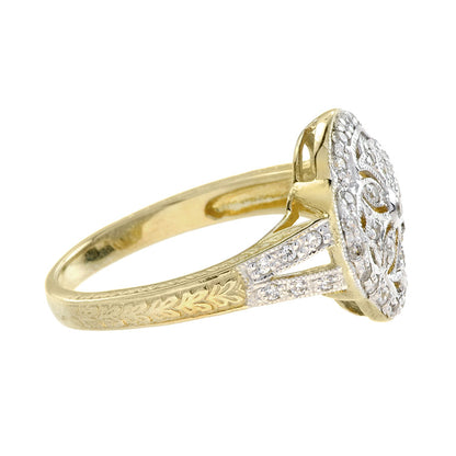 Edwardian Style Diamond Floral Cluster Ring in Two Tone Gold