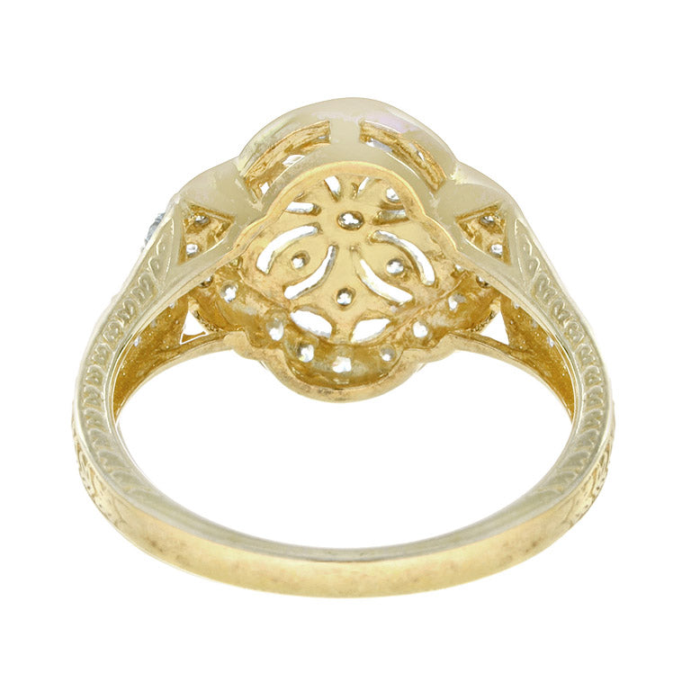 Edwardian Style Diamond Floral Cluster Ring in Two Tone Gold