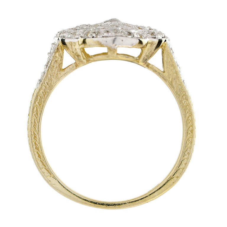 Edwardian Style Diamond Floral Cluster Ring in Two Tone Gold