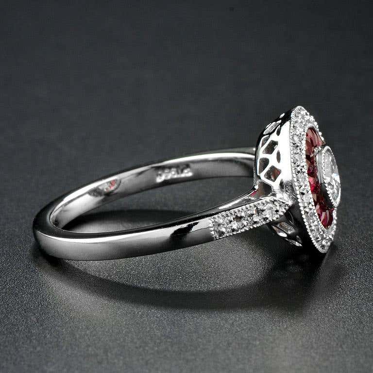 Diamond and Ruby Target Cluster Engagement Ring in Platinum