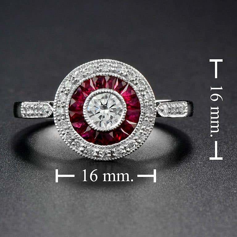 Diamond and Ruby Target Cluster Engagement Ring in Platinum