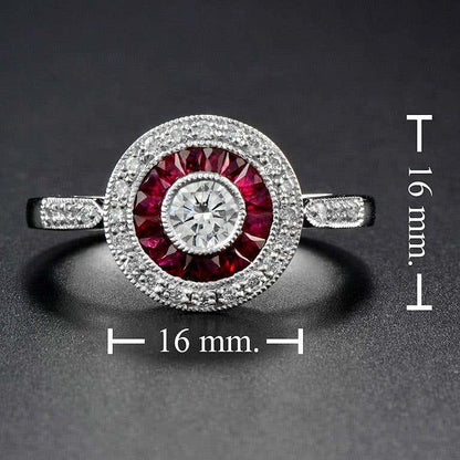 Diamond and Ruby Target Cluster Engagement Ring in Platinum