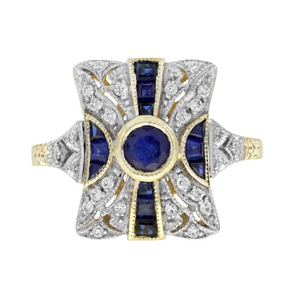 Sapphire and Diamond Cluster Panel Ring