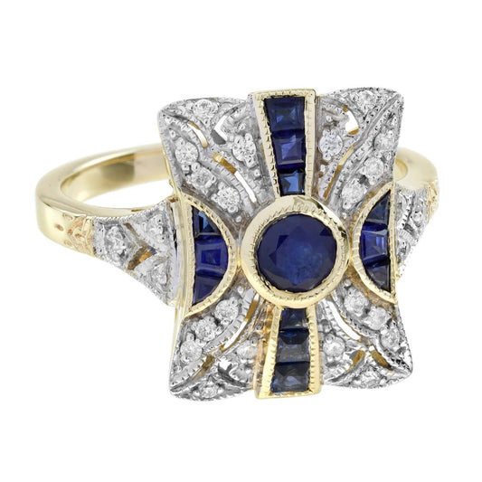 Sapphire and Diamond Cluster Panel Ring