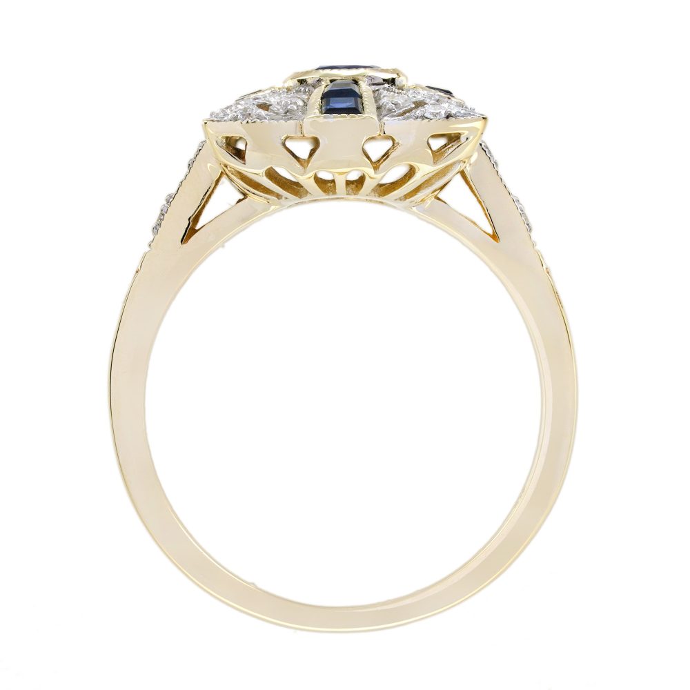 Sapphire and Diamond Cluster Panel Ring