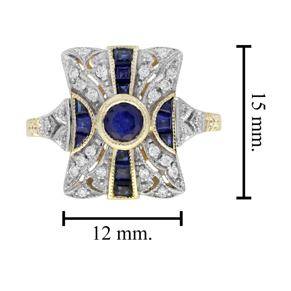 Sapphire and Diamond Cluster Panel Ring