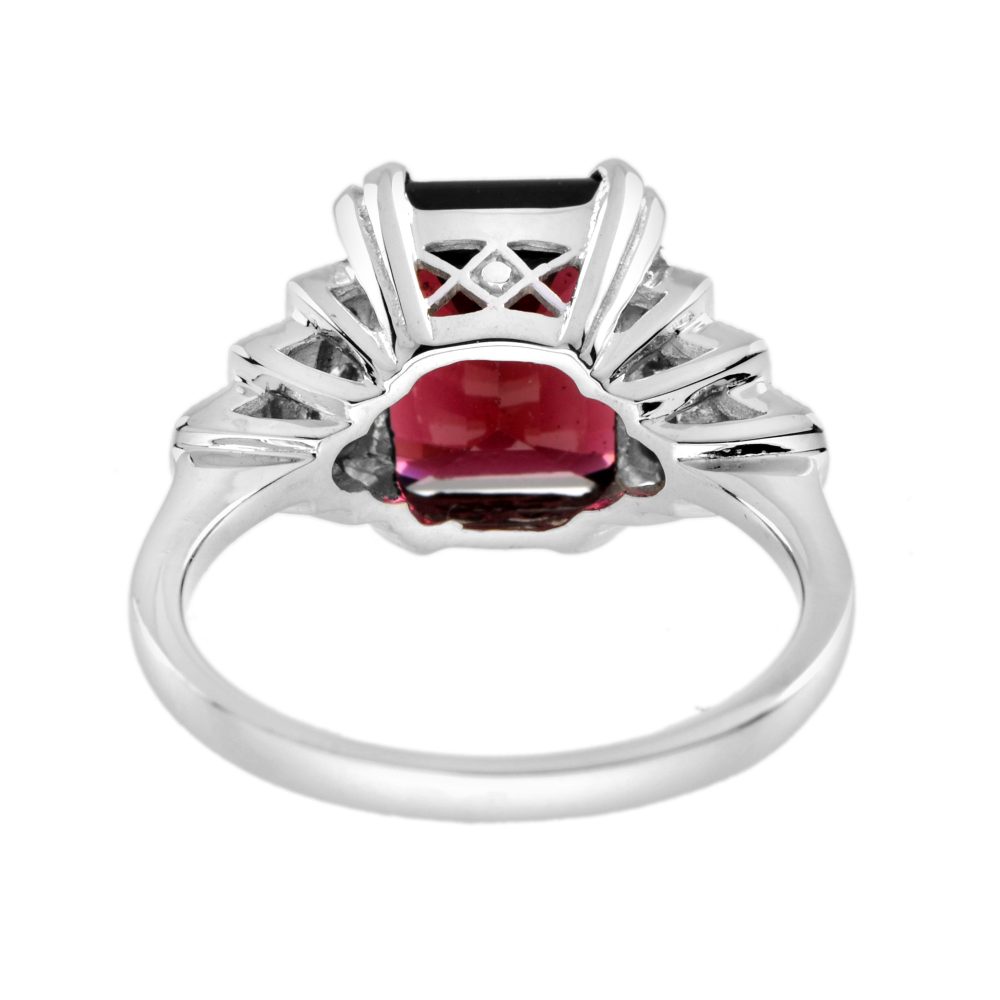 4.10ct Emerald Cut Rhodolite Garnet and Diamond Engagement Ring