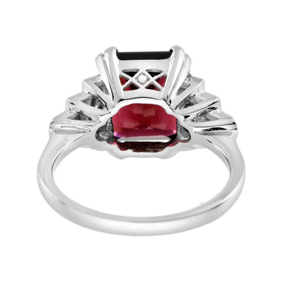 4.10ct Emerald Cut Rhodolite Garnet and Diamond Engagement Ring