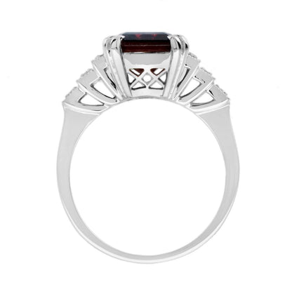 4.10ct Emerald Cut Rhodolite Garnet and Diamond Engagement Ring
