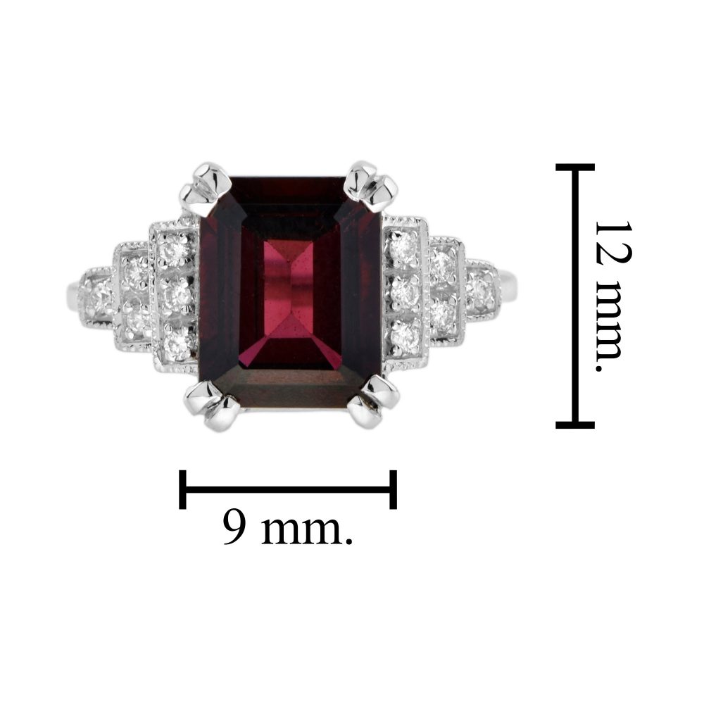 4.10ct Emerald Cut Rhodolite Garnet and Diamond Engagement Ring