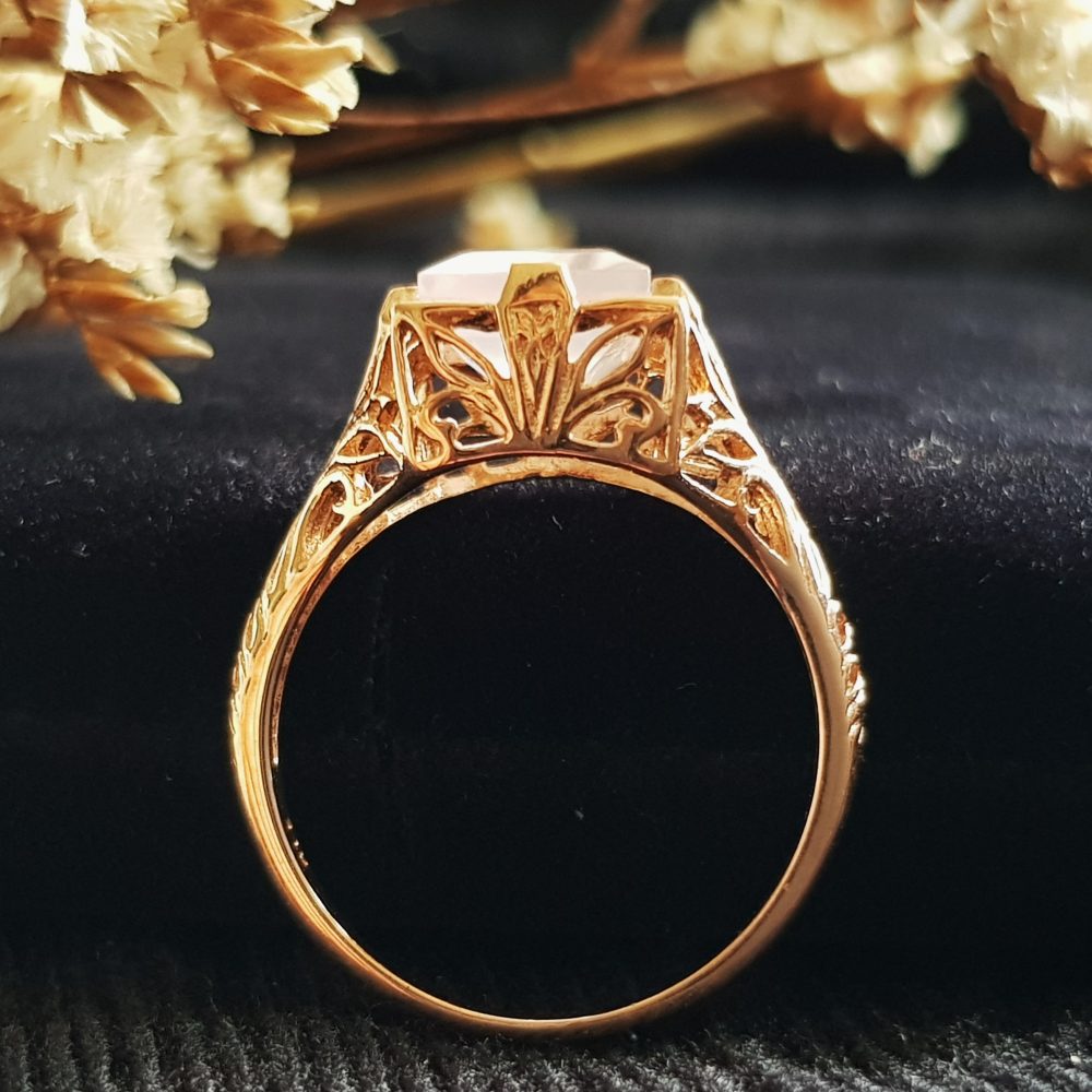 Rose Quartz and Rose Gold Filigree Ring