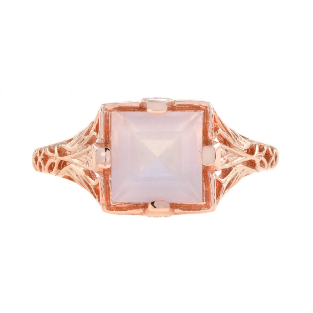 Rose Quartz and Rose Gold Filigree Ring