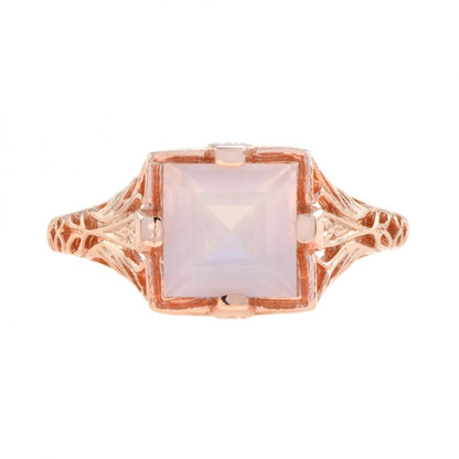 Rose Quartz and Rose Gold Filigree Ring