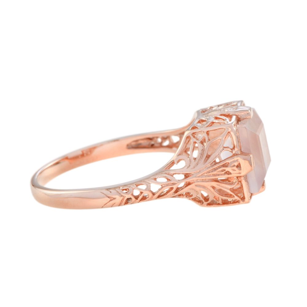 Rose Quartz and Rose Gold Filigree Ring