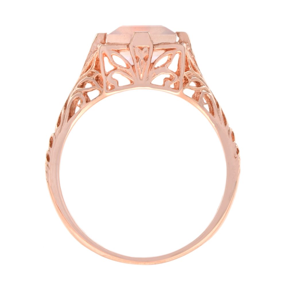 Rose Quartz and Rose Gold Filigree Ring