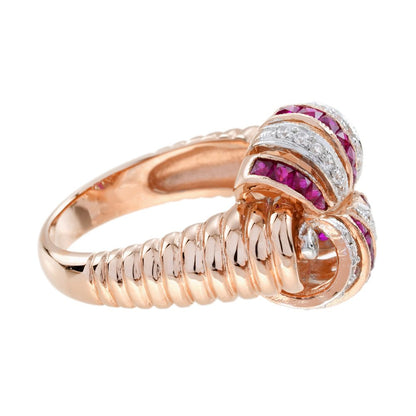 Retro Style Ruby and Diamond Cocktail Ring in Rose Gold