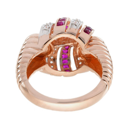 Retro Style Ruby and Diamond Cocktail Ring in Rose Gold