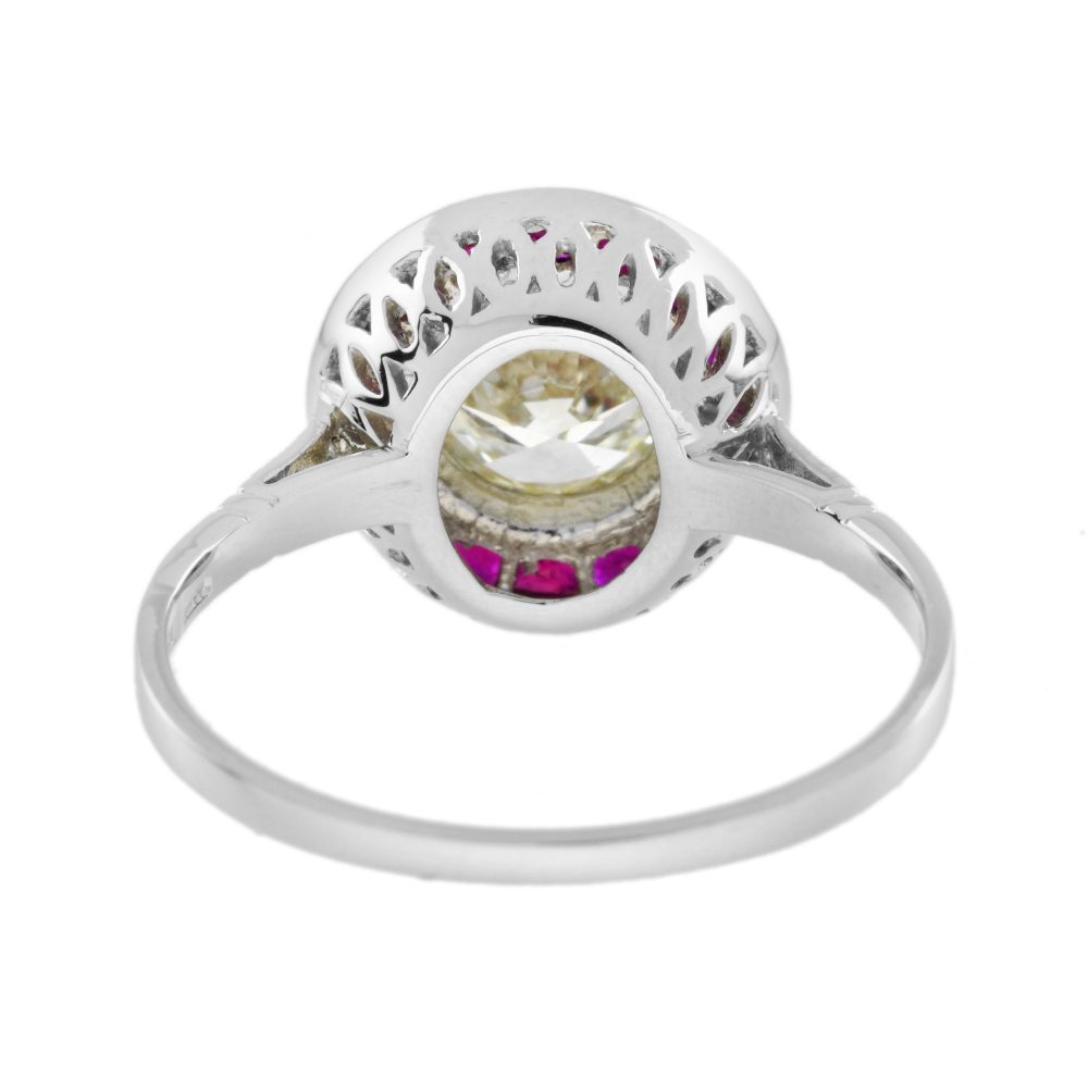 Certified 1ct Diamond and Ruby Halo Cluster Target Ring in Platinum