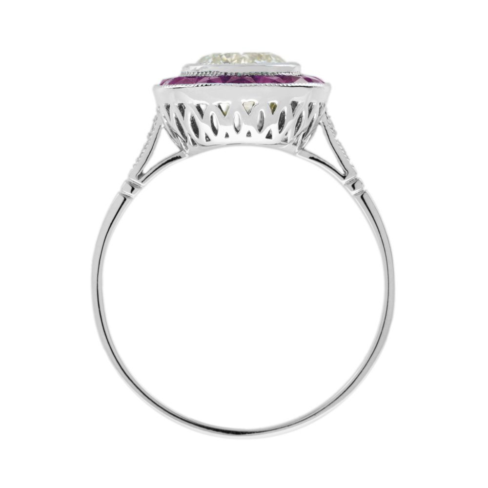 Certified 1ct Diamond and Ruby Halo Cluster Target Ring in Platinum