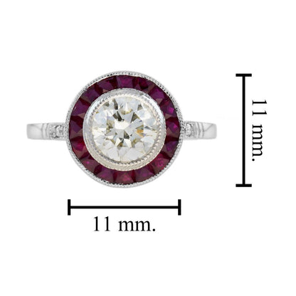 Certified 1ct Diamond and Ruby Halo Cluster Target Ring in Platinum
