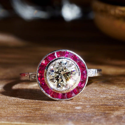 Certified 1ct Diamond and Ruby Target Ring in Platinum