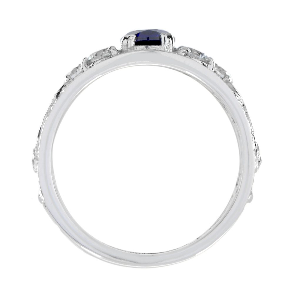 Oval Sapphire and Diamond Set Openwork 18ct White Gold Wide Band Ring