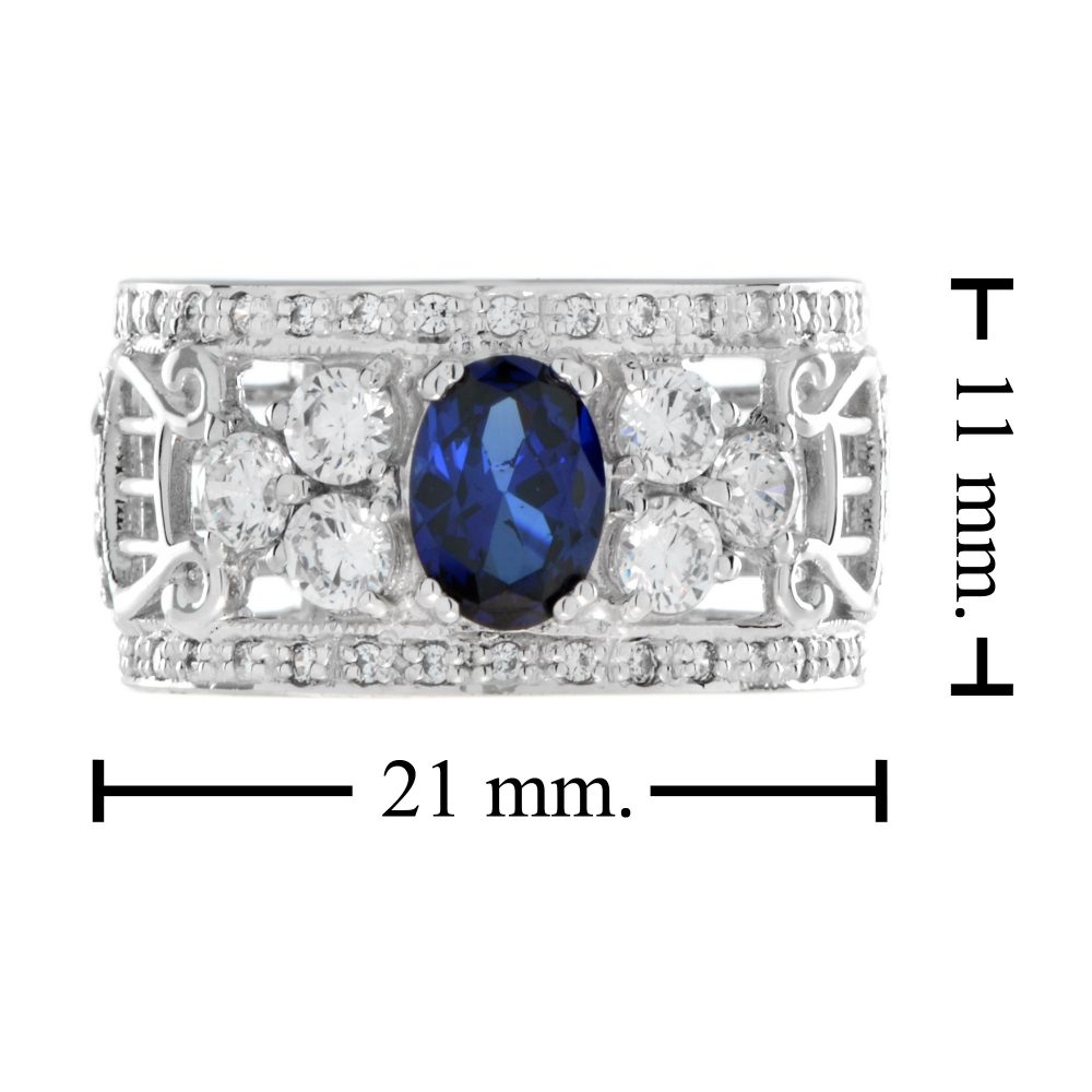 Oval Sapphire and Diamond Set Openwork 18ct White Gold Wide Band Ring