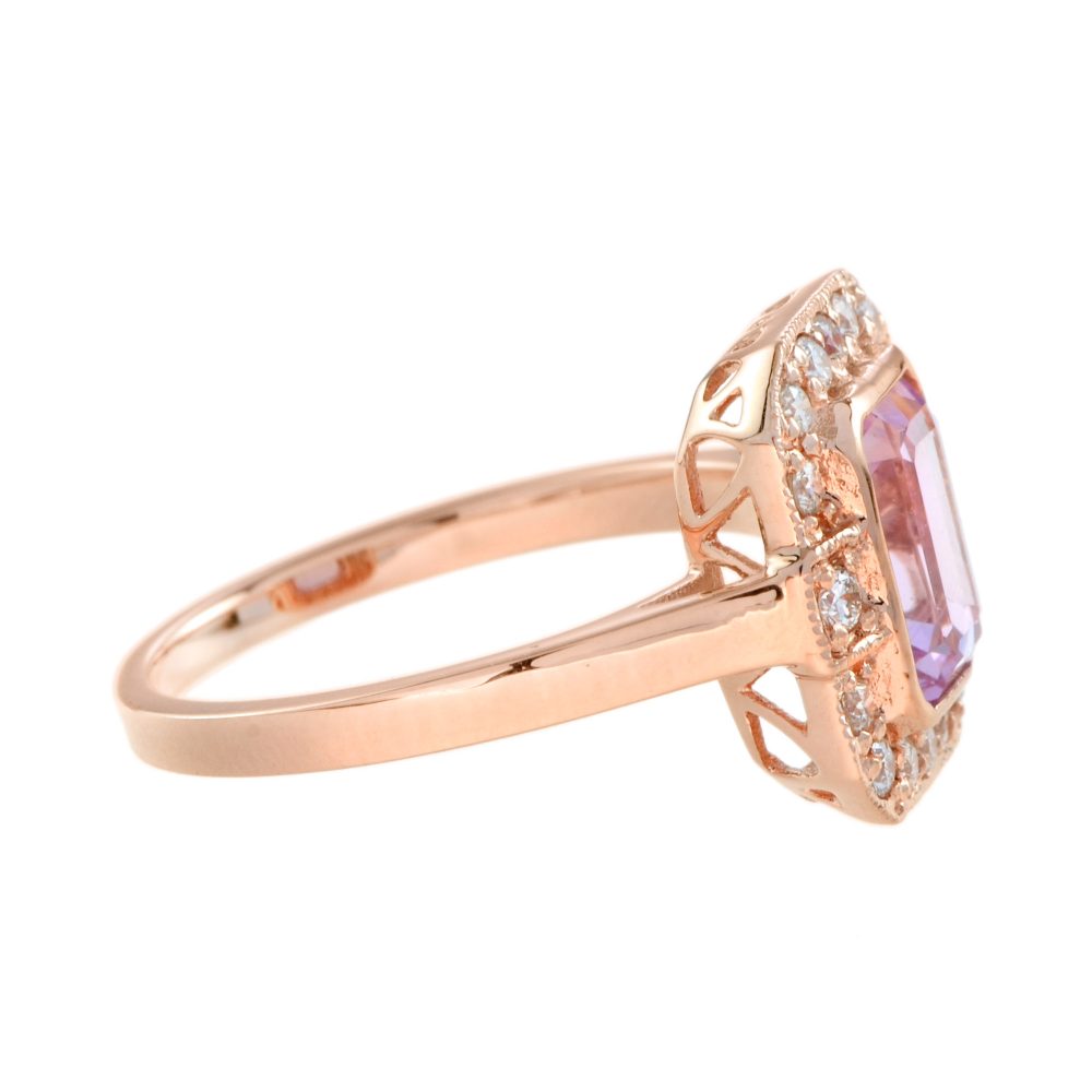 2ct Emerald Cut Pink Sapphire and Diamond Cluster Ring in 18ct Rose Gold