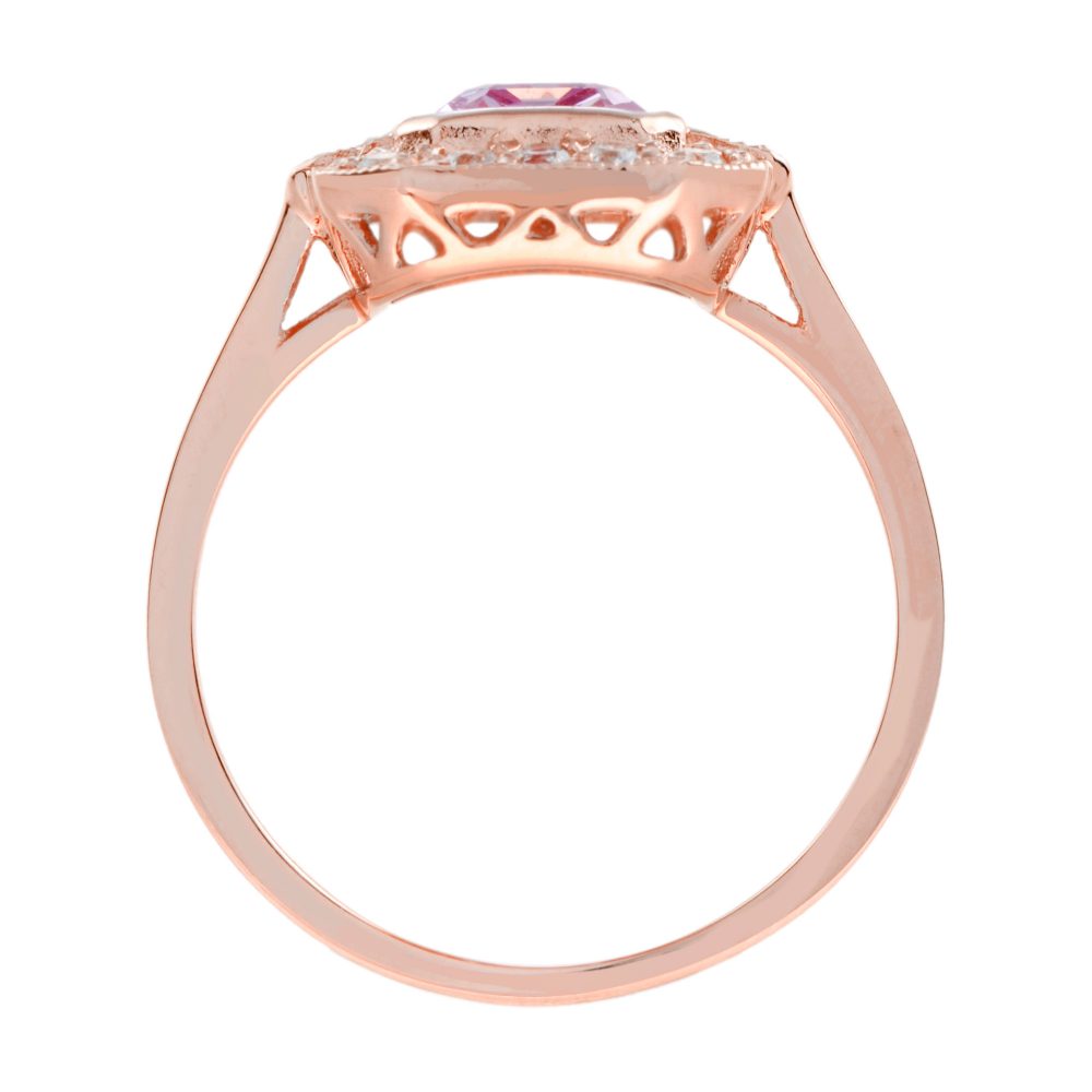 2ct Emerald Cut Pink Sapphire and Diamond Cluster Ring in 18ct Rose Gold