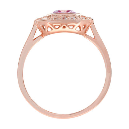 2ct Emerald Cut Pink Sapphire and Diamond Cluster Ring in 18ct Rose Gold