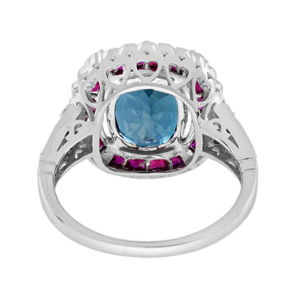 2.45ct Oval London Blue Topaz Ruby and Diamond Cluster Dress Ring