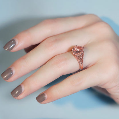 2.10ct Oval Morganite Solitaire Filigree Rose Gold Ring