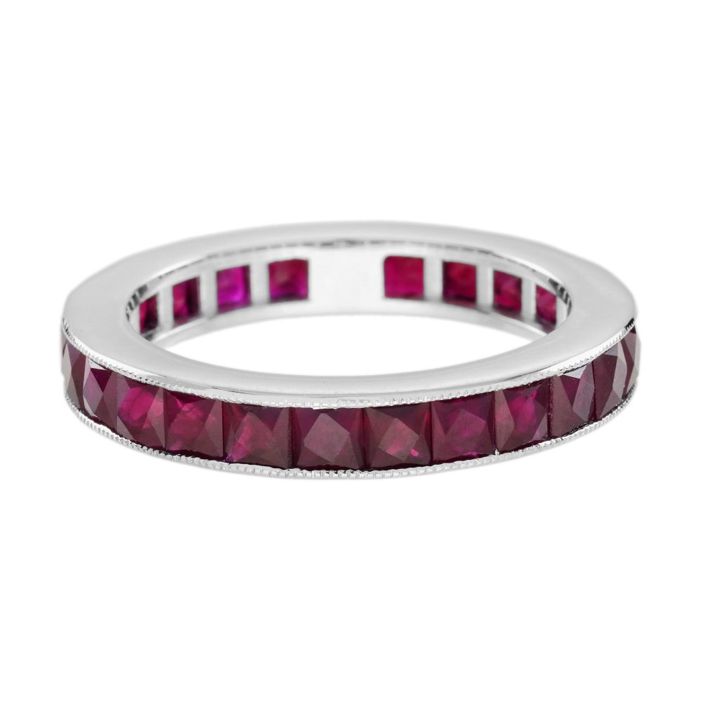 3.90ct French Cut Ruby Full Eternity Band Ring