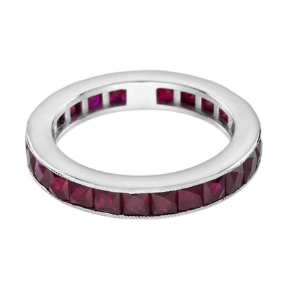 3.90ct French Cut Ruby Full Eternity Band Ring