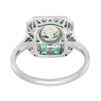 GIA Certified 0.93ct Old Cut Diamond and Emerald Cluster Engagement Ring