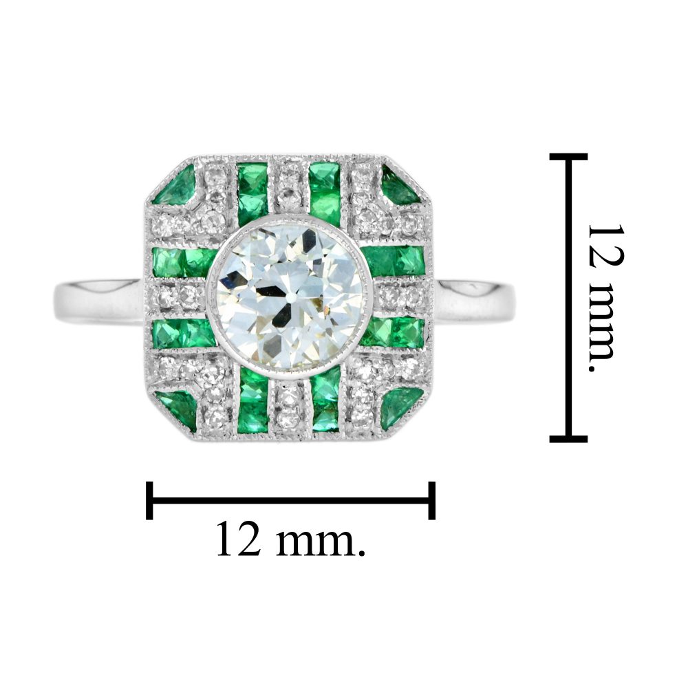 GIA Certified 0.93ct Old Cut Diamond and Emerald Cluster Engagement Ring