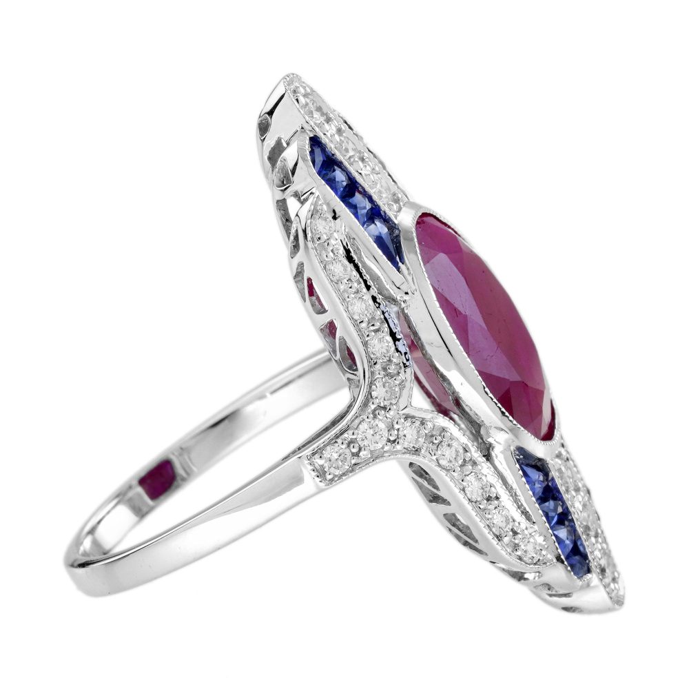 Certified 4.97ct Burma Ruby Sapphire and Diamond Cluster Plaque Ring