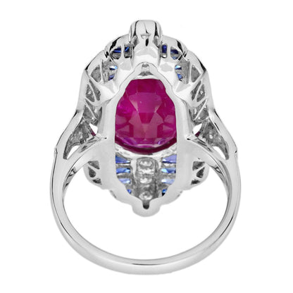 Certified 4.97ct Burma Ruby Sapphire and Diamond Cluster Plaque Ring